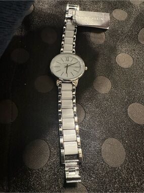 Anne Klein Silver & White Link Bracelet Watch | Classic Dress Watch